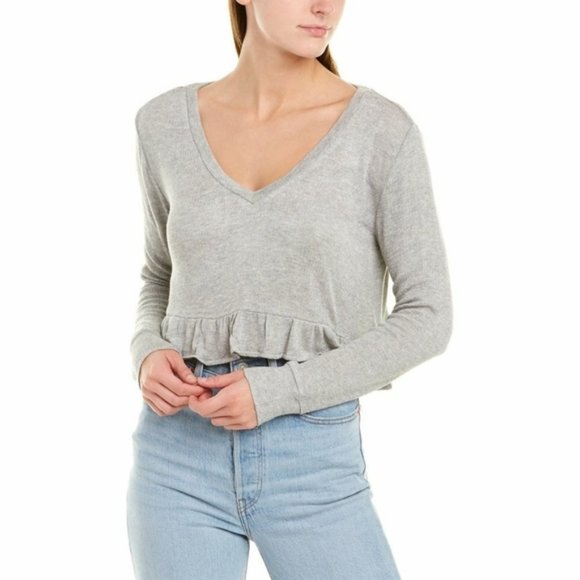 BB Dakota Sweaters - BB Dakota Ruffle Hem Cropped Sweater